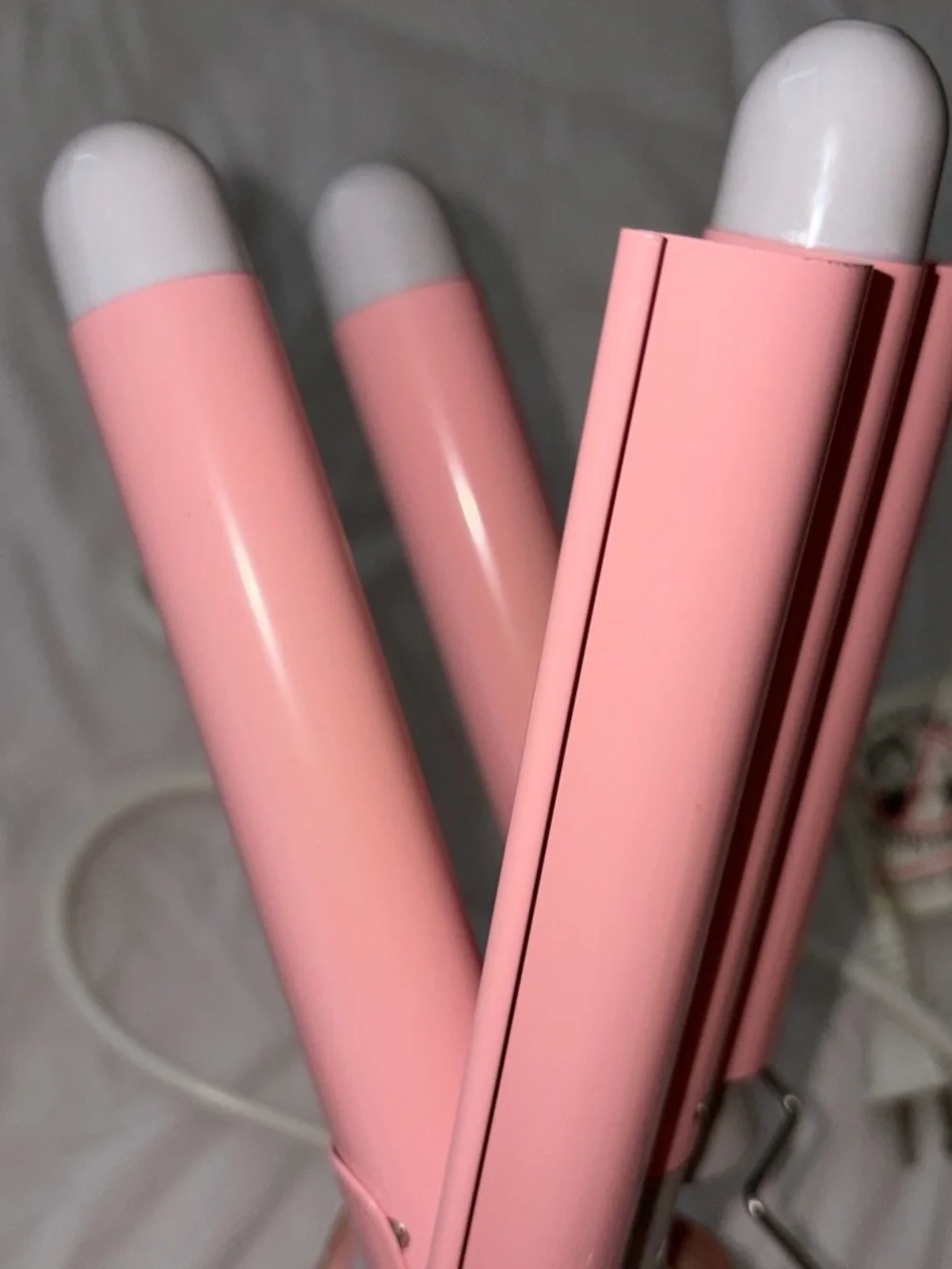 Pink Triple-Barrel Hair Waver with White Handle